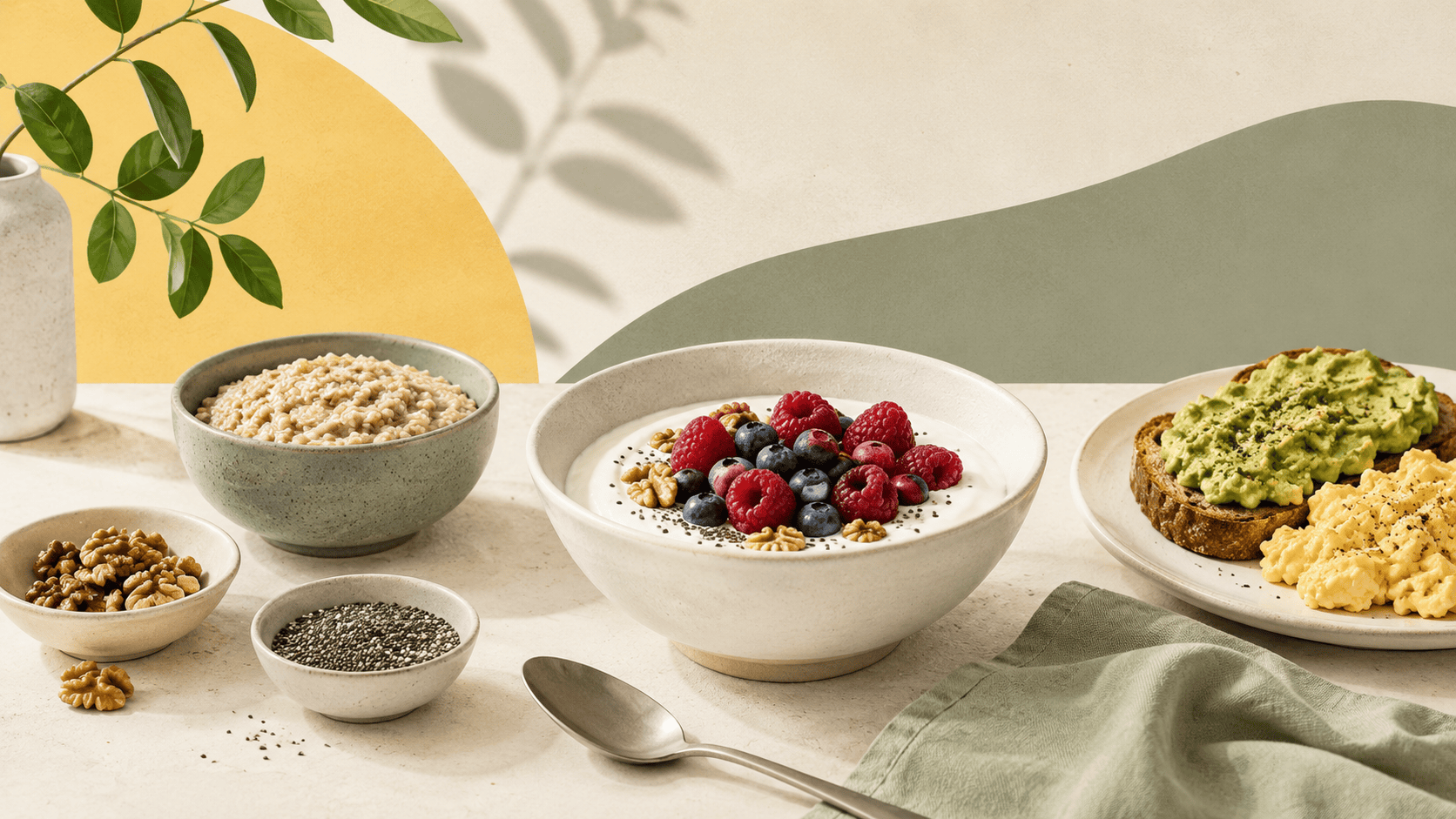 Low glycemic breakfast with protein, fiber, and healthy fats