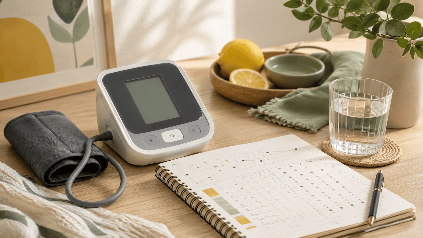 Person taking a blood pressure reading at home