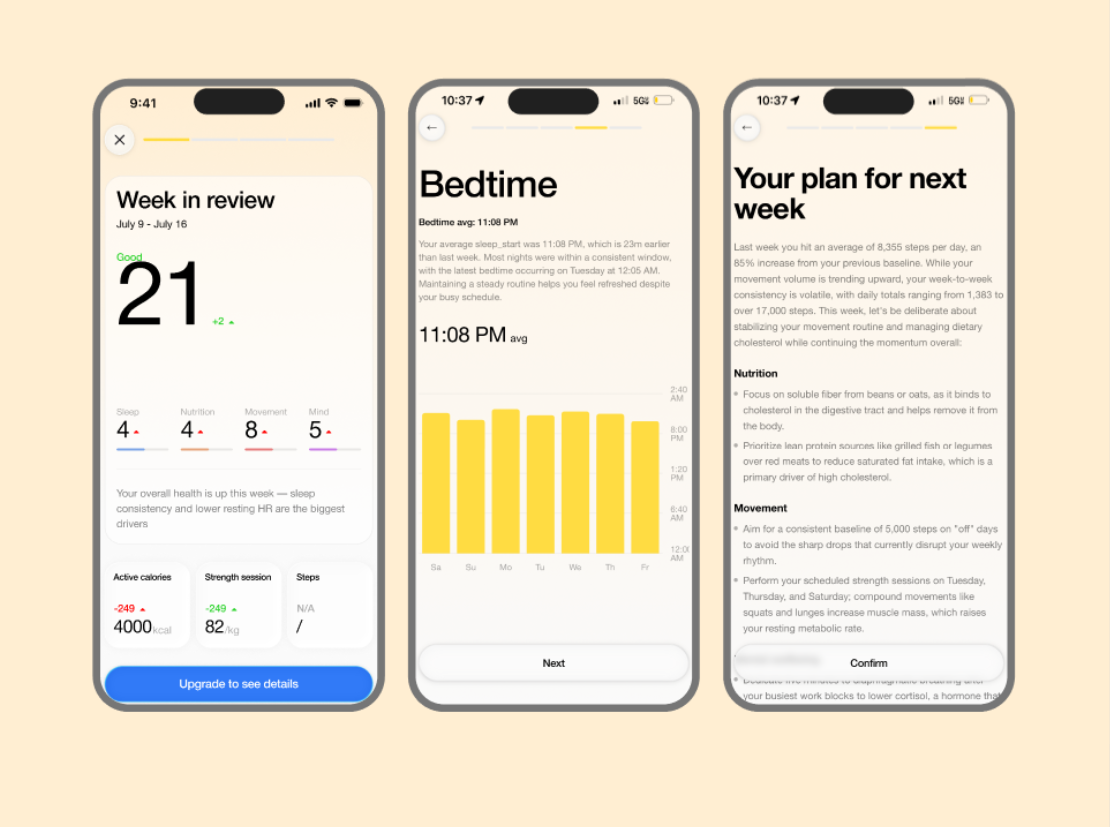 Lemon app weekly progress report showing week in review and plan for next week
